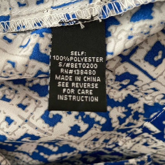 Blue White Bow Back Cutout Blouse Medium - Picture 7 of 10